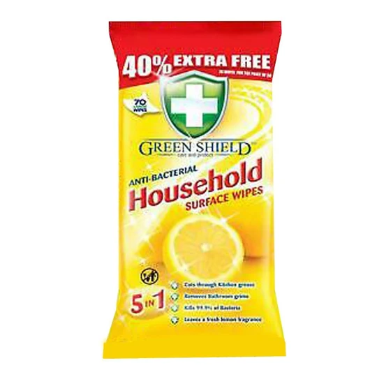 Green Shield Antibacterial Household Surface Wipes 70pk - Case of 12